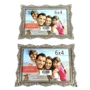 New Pair Green Tree Gallery Rhinestone Silver Rectangular Picture Frame Set of 2